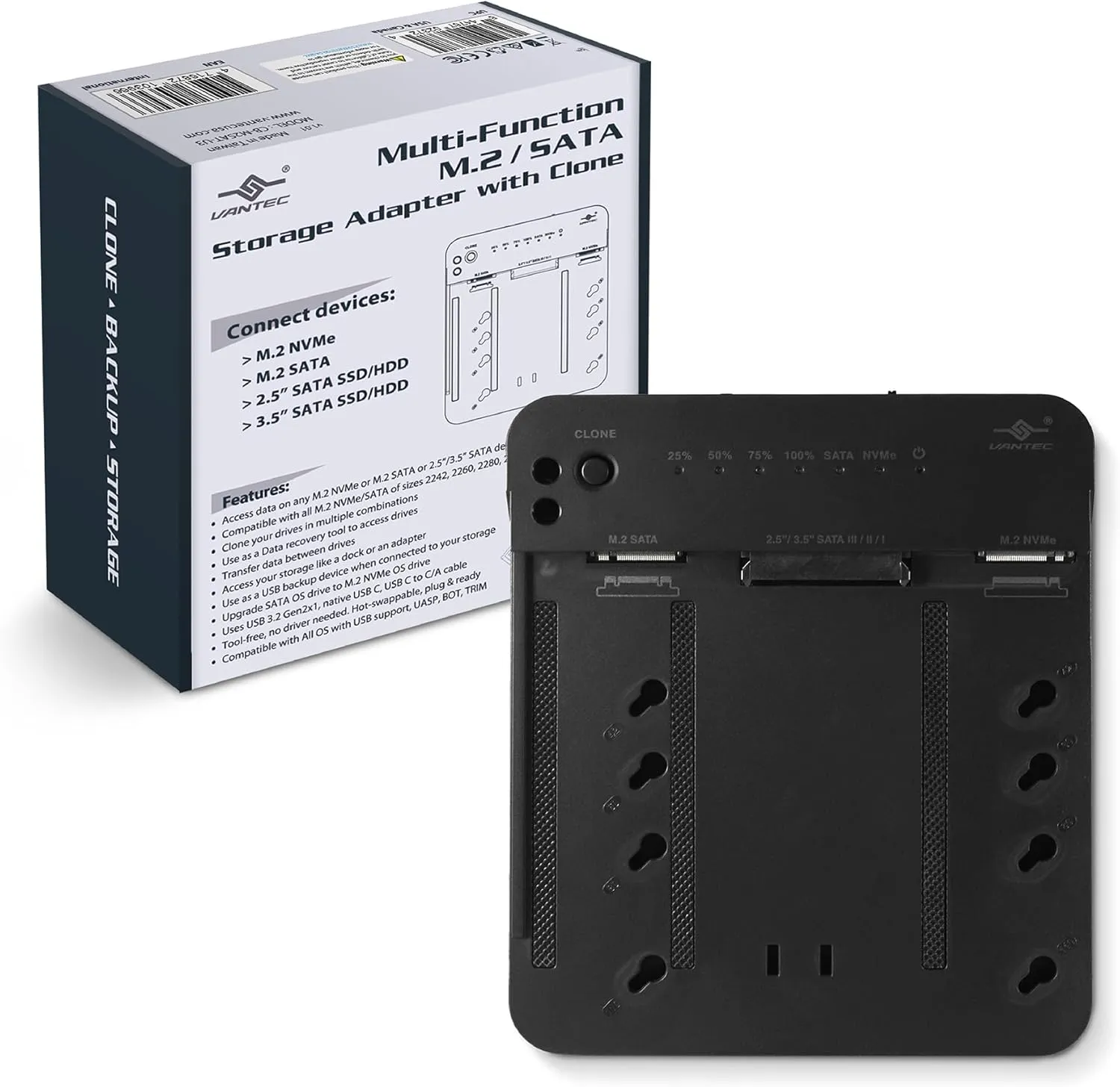 Multi-Function Storage Adapter with Clone, for M.2 NVMe, SATA, SSD, HDD, 2.5", 3.5" SATA (CB-M2SAT-U3)