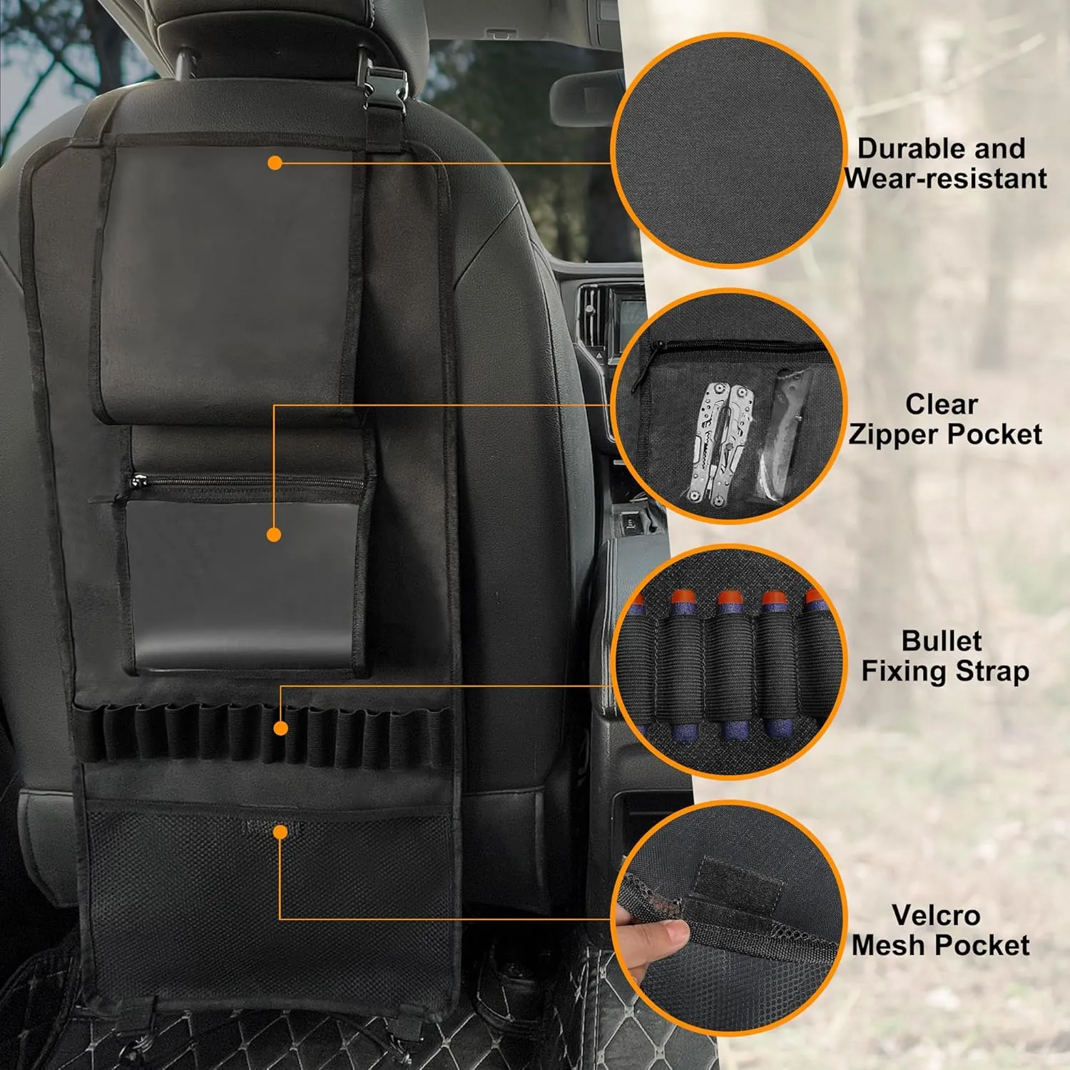 MYDAYS 2 Pack Seat Back Gun Rack, Camo Front Seat Organizer With Bullet Pocket Vehicle Holder for Hunting Rifles/Shotguns