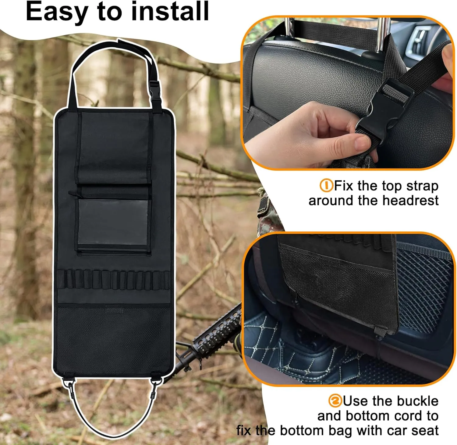 MYDAYS 2 Pack Seat Back Gun Rack, Camo Front Seat Organizer With Bullet Pocket Vehicle Holder for Hunting Rifles/Shotguns