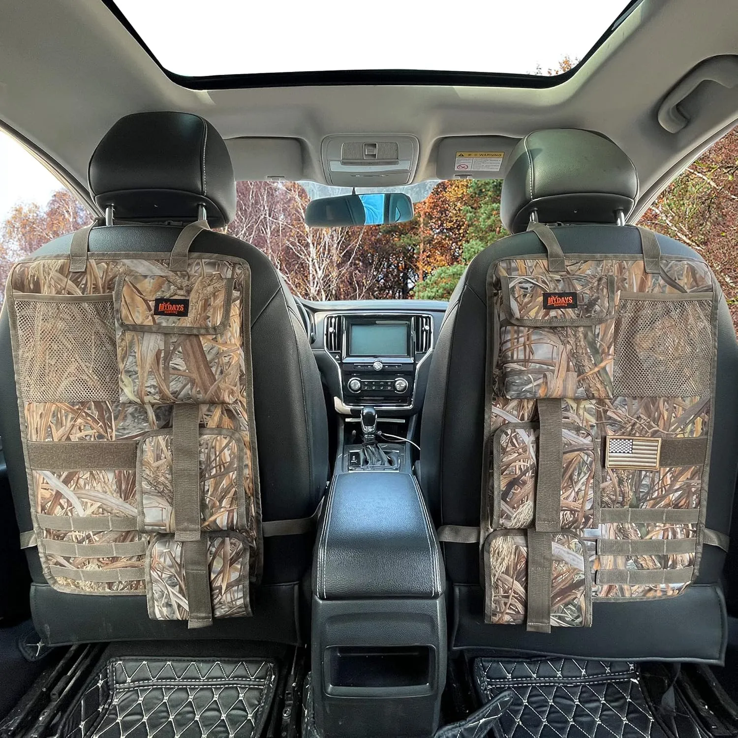 MYDAYS 2 Pack Tactical Seat Back & Front Seat Gun Organizer with Molle Panel Vehicle Gun Holders for Hunting Rifles & Shotguns (Camo)