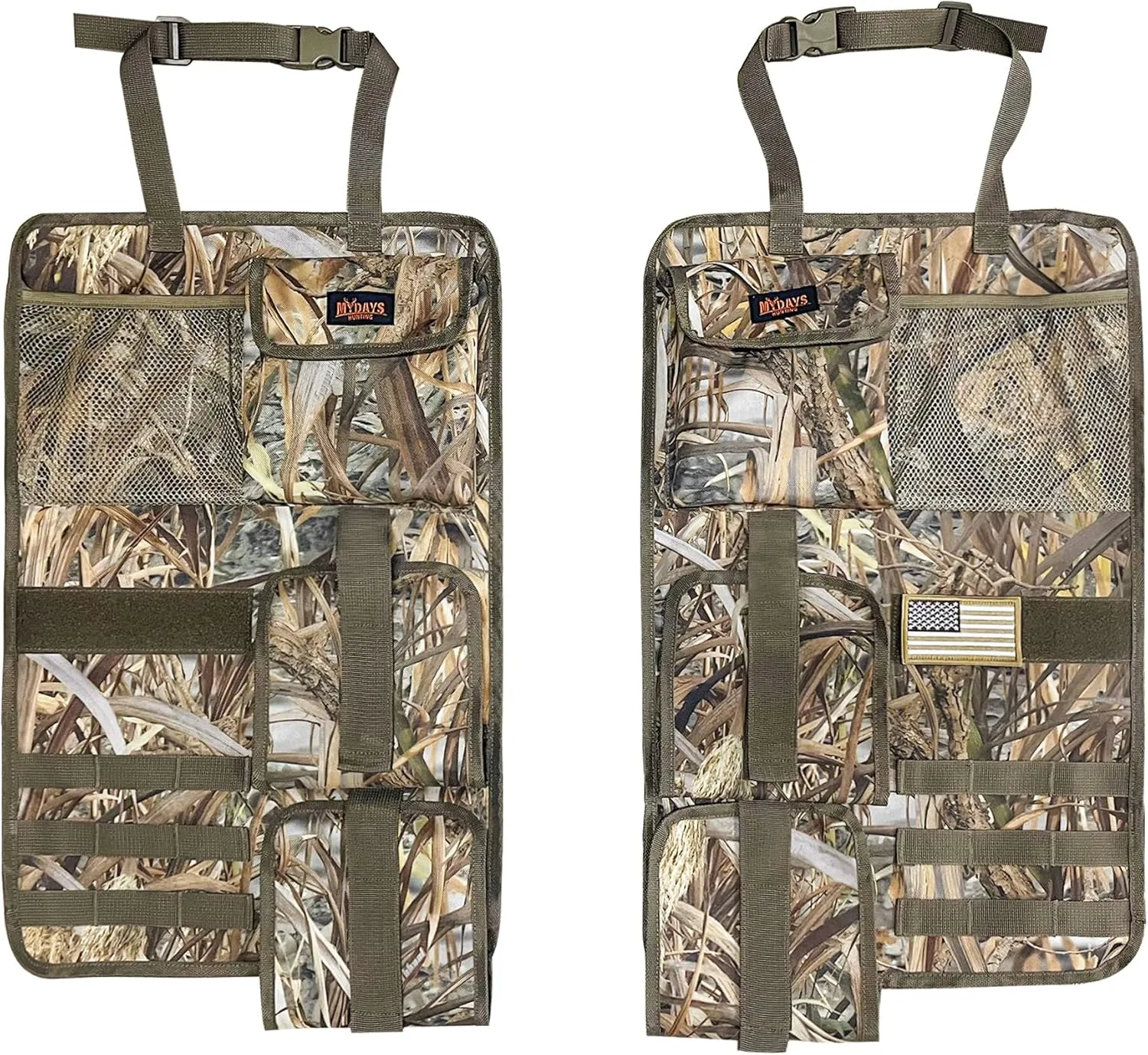 MYDAYS 2 Pack Tactical Seat Back & Front Seat Gun Organizer with Molle Panel Vehicle Gun Holders for Hunting Rifles & Shotguns (Camo)