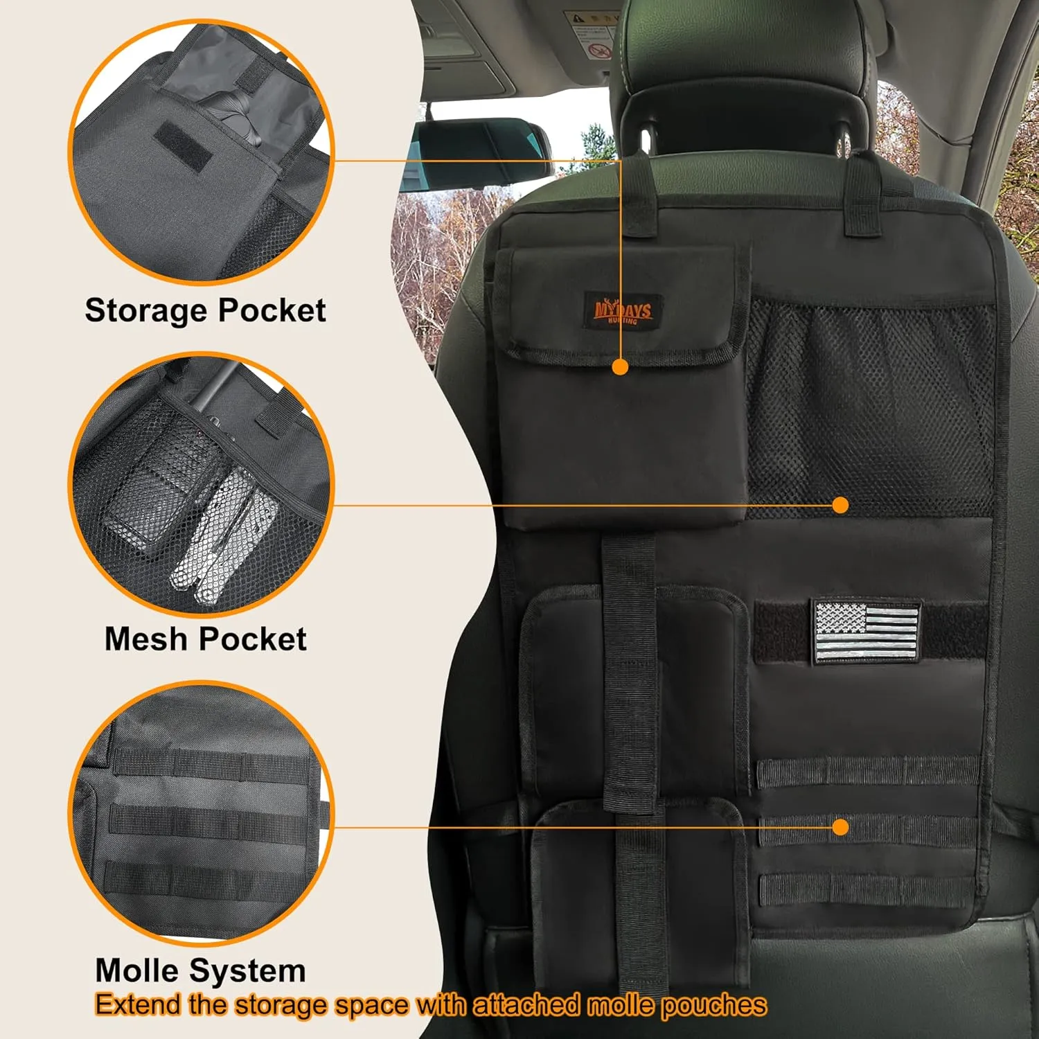 MYDAYS 2 Pack Tactical Seat Back Gun Rack, Camo Front Seat Gun Organizer with Molle Panel Vehicle Gun Holder for Hunting Rifles/Shotguns (Camo)