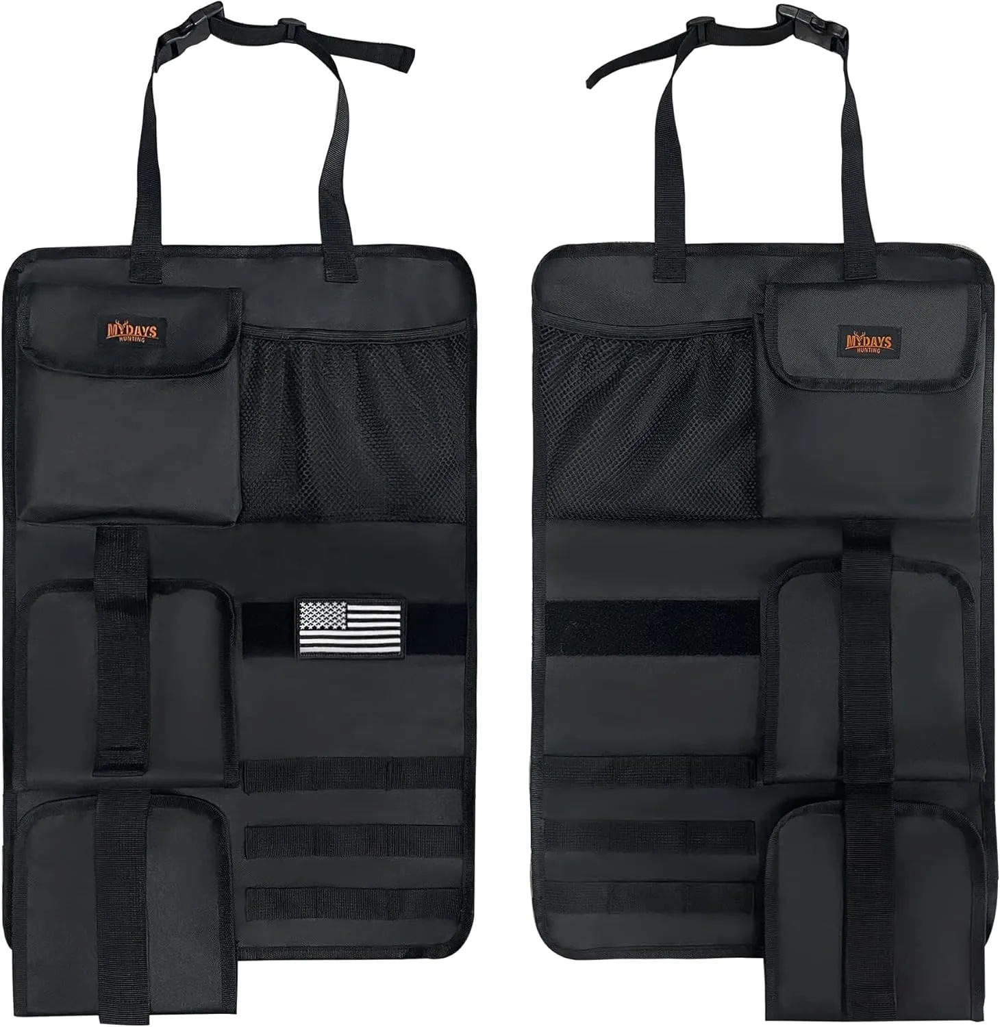 MYDAYS 2 Pack Tactical Seat Back Gun Rack, Camo Front Seat Gun Organizer with Molle Panel Vehicle Gun Holder for Hunting Rifles/Shotguns (Camo)