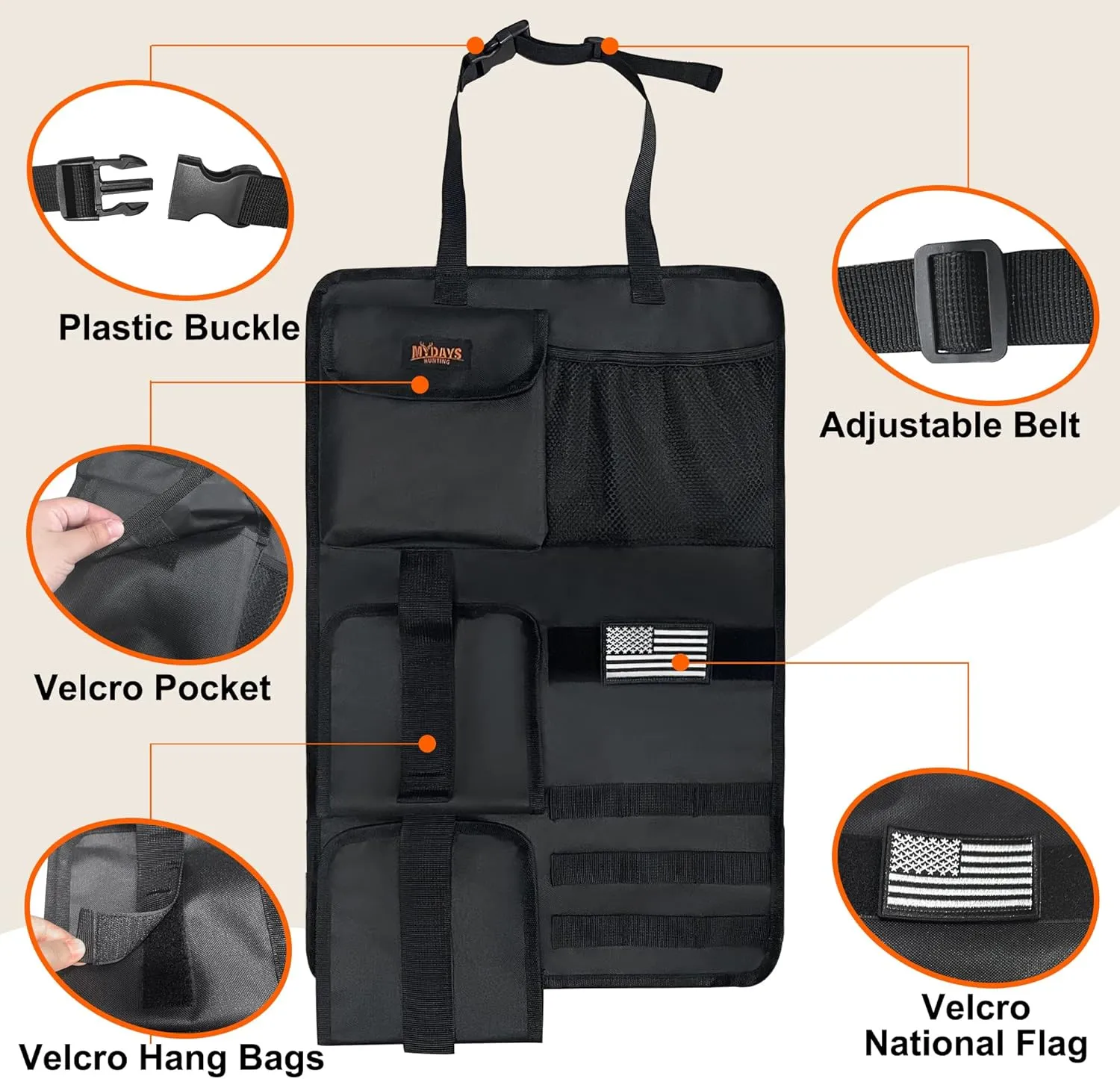 MYDAYS 2 Pack Tactical Seat Back Gun Rack, Camo Front Seat Gun Organizer with Molle Panel Vehicle Gun Holder for Hunting Rifles/Shotguns (Camo)