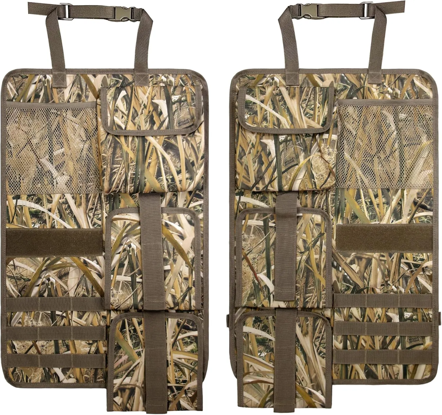 MYDAYS 2 Pack Tactical Seat Back Gun Rack, Camo Front Seat Organizer with MOLLE Panel Vehicle Gun Holder, Hunting Rifle/Shotgun (Camo1)