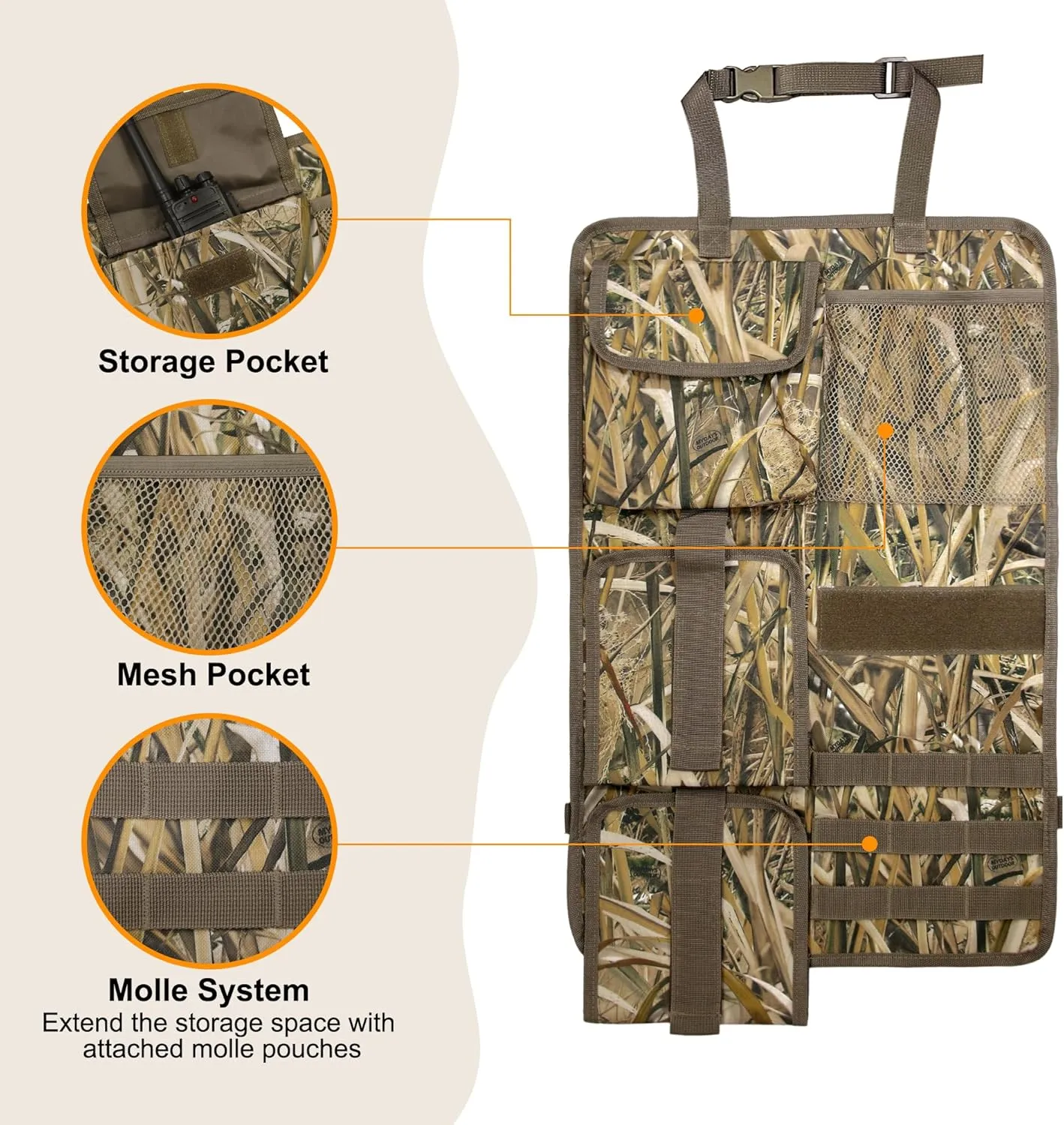 MYDAYS 2 Pack Tactical Seat Back Gun Rack, Camo Front Seat Organizer with MOLLE Panel Vehicle Gun Holder, Hunting Rifle/Shotgun (Camo1)