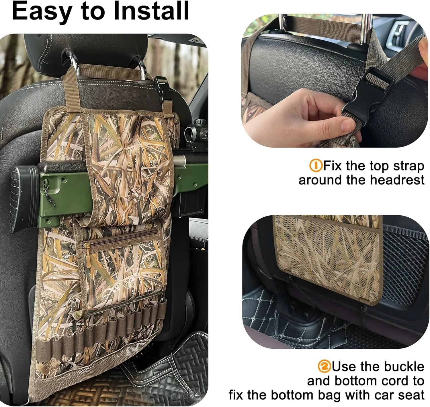 MYDAYS 2 Pack Tactical Seat Back Gun Rack, Camo Front Seat Organizer With Molle Panel Vehicle Holder for Hunting Rifles/Shotguns (Camo2)