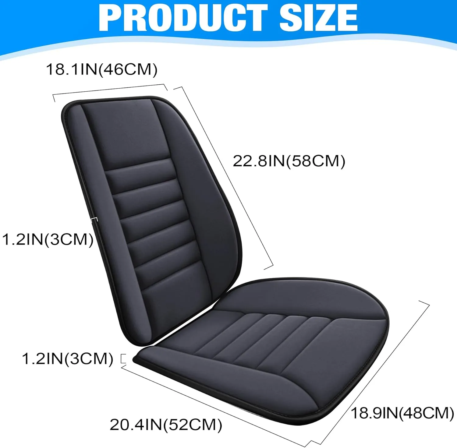 MYFAMIREA Car Seat Cushion and Back Support Pillow 1.2'' Thick Memory Foam Desk Chair Cushion Back Support for Automotive Seat Driver, Travel, Leg Back Pain Relief, Washable Adjustable, Dark Gray