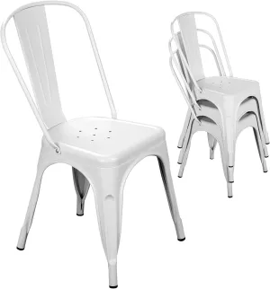 Nazhura Metal Dining Chair Farmhouse Tolix Style for Kitchen Dining Room Café Restaurant Bistro Patio, 18 Inch, Stackable, Waterproof Indoor/Outdoor (Sets of 4) (White)