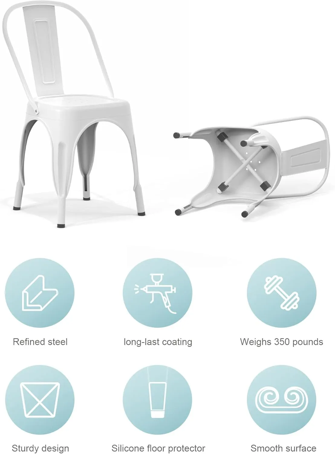 Nazhura Metal Dining Chair Farmhouse Tolix Style for Kitchen Dining Room Café Restaurant Bistro Patio, 18 Inch, Stackable, Waterproof Indoor/Outdoor (Sets of 4) (White)