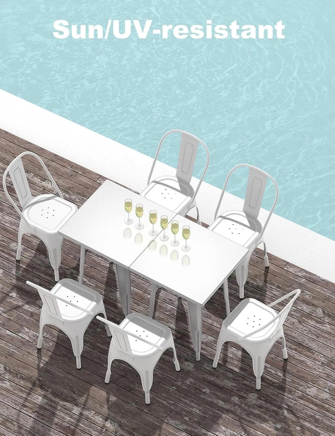 Nazhura Metal Dining Chair Farmhouse Tolix Style for Kitchen Dining Room Café Restaurant Bistro Patio, 18 Inch, Stackable, Waterproof Indoor/Outdoor (Sets of 4) (White)