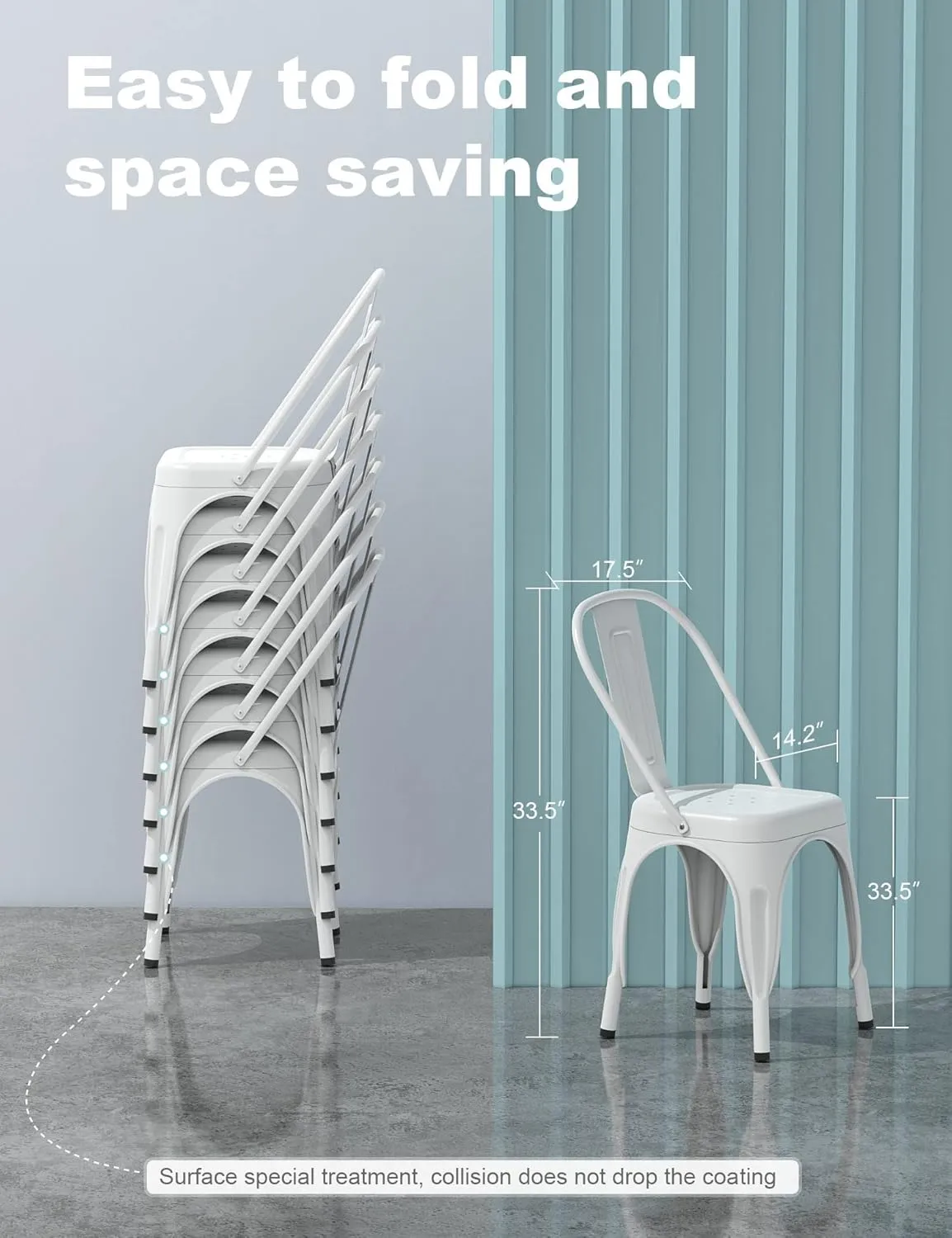 Nazhura Metal Dining Chair Farmhouse Tolix Style for Kitchen Dining Room Café Restaurant Bistro Patio, 18 Inch, Stackable, Waterproof Indoor/Outdoor (Sets of 4) (White)