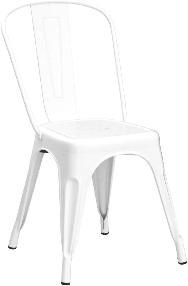 Nazhura Metal Dining Chair Farmhouse Tolix Style for Kitchen Dining Room Café Restaurant Bistro Patio, 18 Inch, Stackable, Waterproof Indoor/Outdoor (Sets of 4) (White)