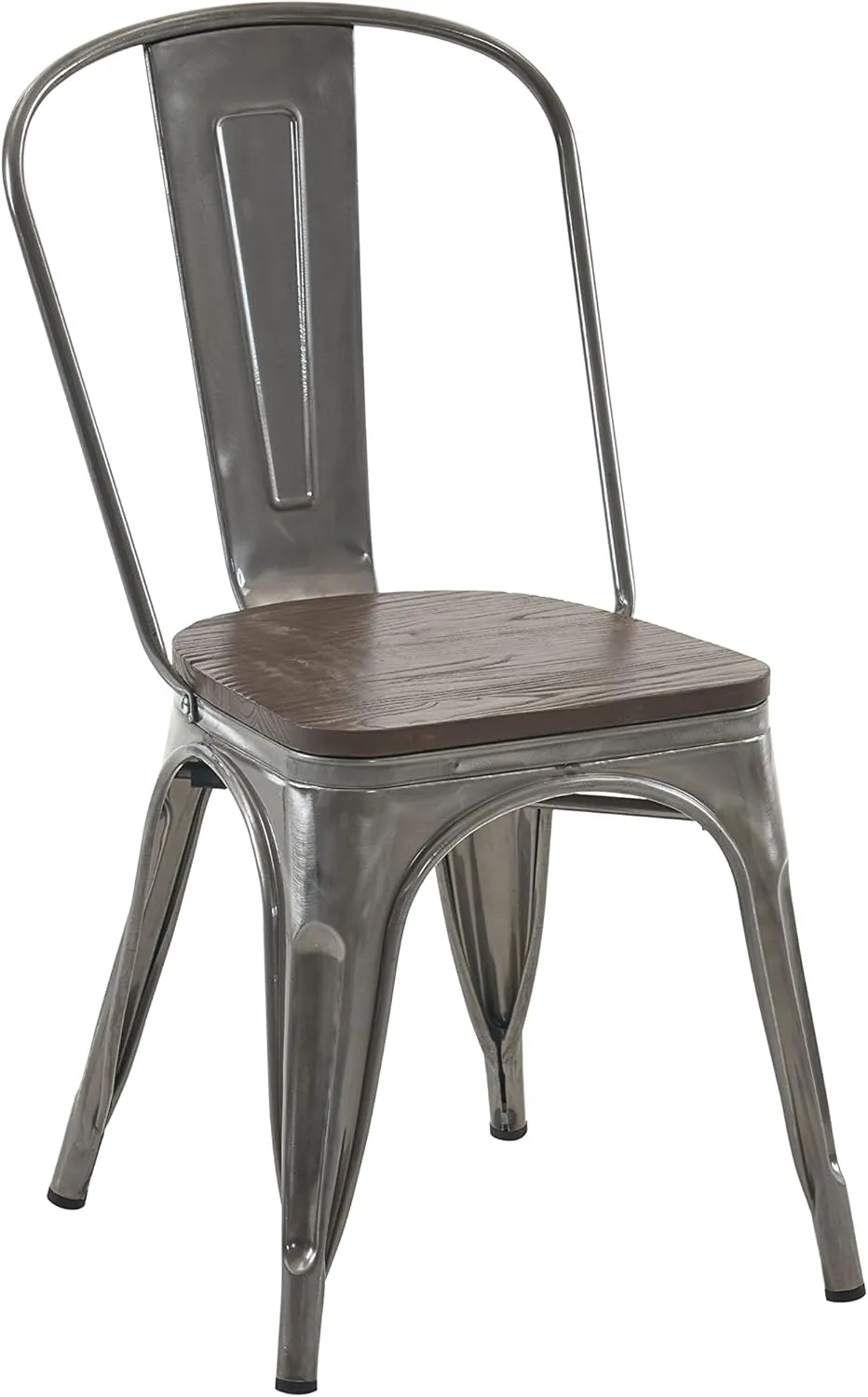 Nazhura Metal Dining Chair Farmhouse Tolix Style for Kitchen Dining Room Patio, 18 Inch, Stackable, Waterproof Indoor/Outdoor (Sets of 4) (Brushed Metal with Wood Padding)