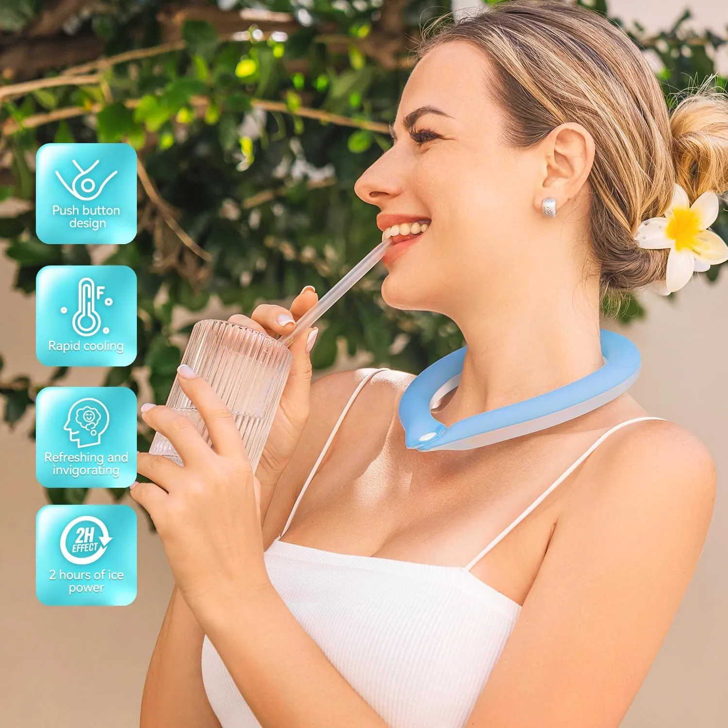 Neck Cooling Tube with Insulated Bag, Ice Neck Cooler Ring Wearable Body Cooling Products for Outdoor Indoor, Cooler Wraps Anti-Slip with Buttons for Summer Hot Weather