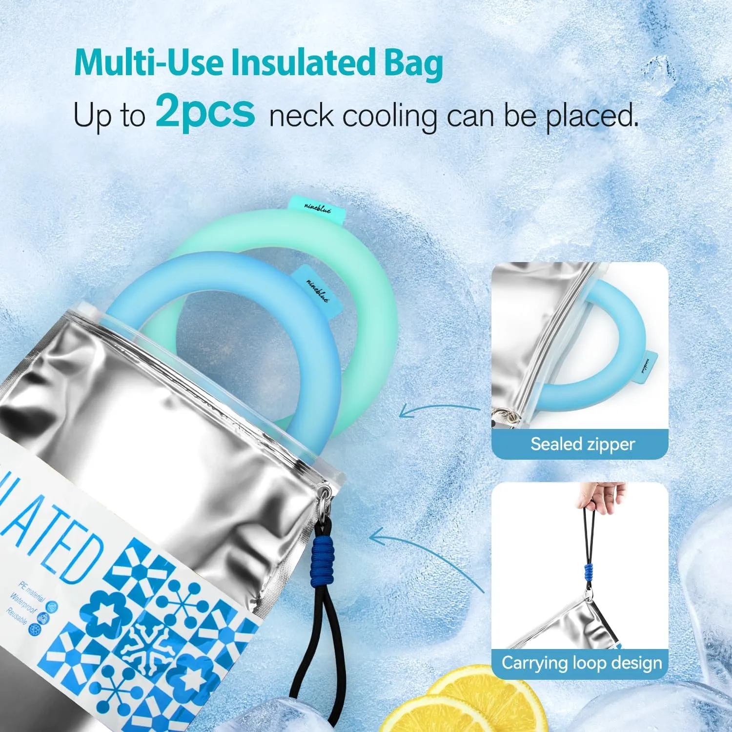 Neck Cooling Tube with Insulated Bag, Ice Neck Cooler Ring Wearable Body Cooling Products for Outdoor Indoor, Cooler Wraps Anti-Slip with Buttons for Summer Hot Weather