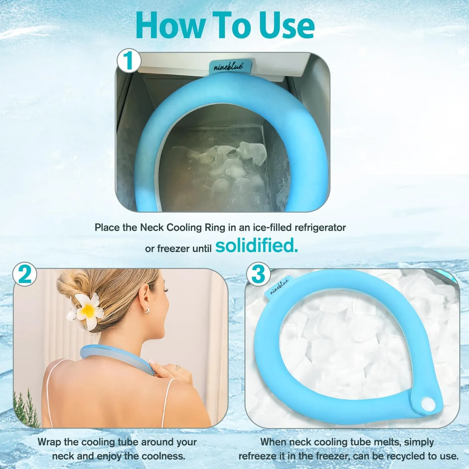 Neck Cooling Tube with Insulated Bag, Ice Neck Cooler Ring Wearable Body Cooling Products for Outdoor Indoor, Cooler Wraps Anti-Slip with Buttons for Summer Hot Weather
