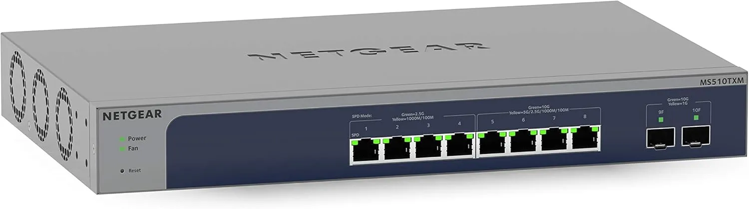 NETGEAR 10-Port 10G Multi-Gigabit Ethernet Smart Switch (MS510TXM) - Managed, 8 x Multi-gig Ports, 2 x 10G SFP , Optional Insight Cloud Management, Desktop or Rackmount, Limited Lifetime Protection