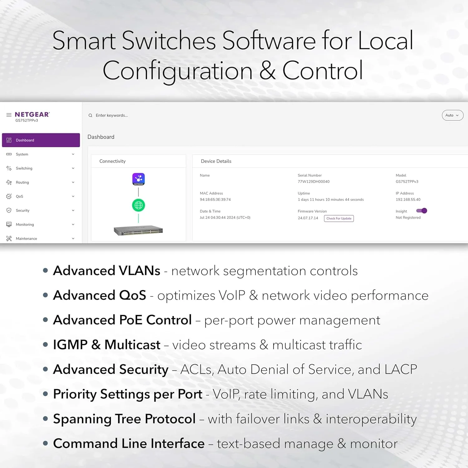NETGEAR 10-Port 10G Multi-Gigabit Ethernet Smart Switch (MS510TXM) - Managed, 8 x Multi-gig Ports, 2 x 10G SFP , Optional Insight Cloud Management, Desktop or Rackmount, Limited Lifetime Protection