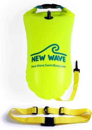 New Wave Swim Buoy for Open Water Swimmers and Triathletes - Light and Visible Float for Safe Training and Racing - High Visiblity Fluo Green