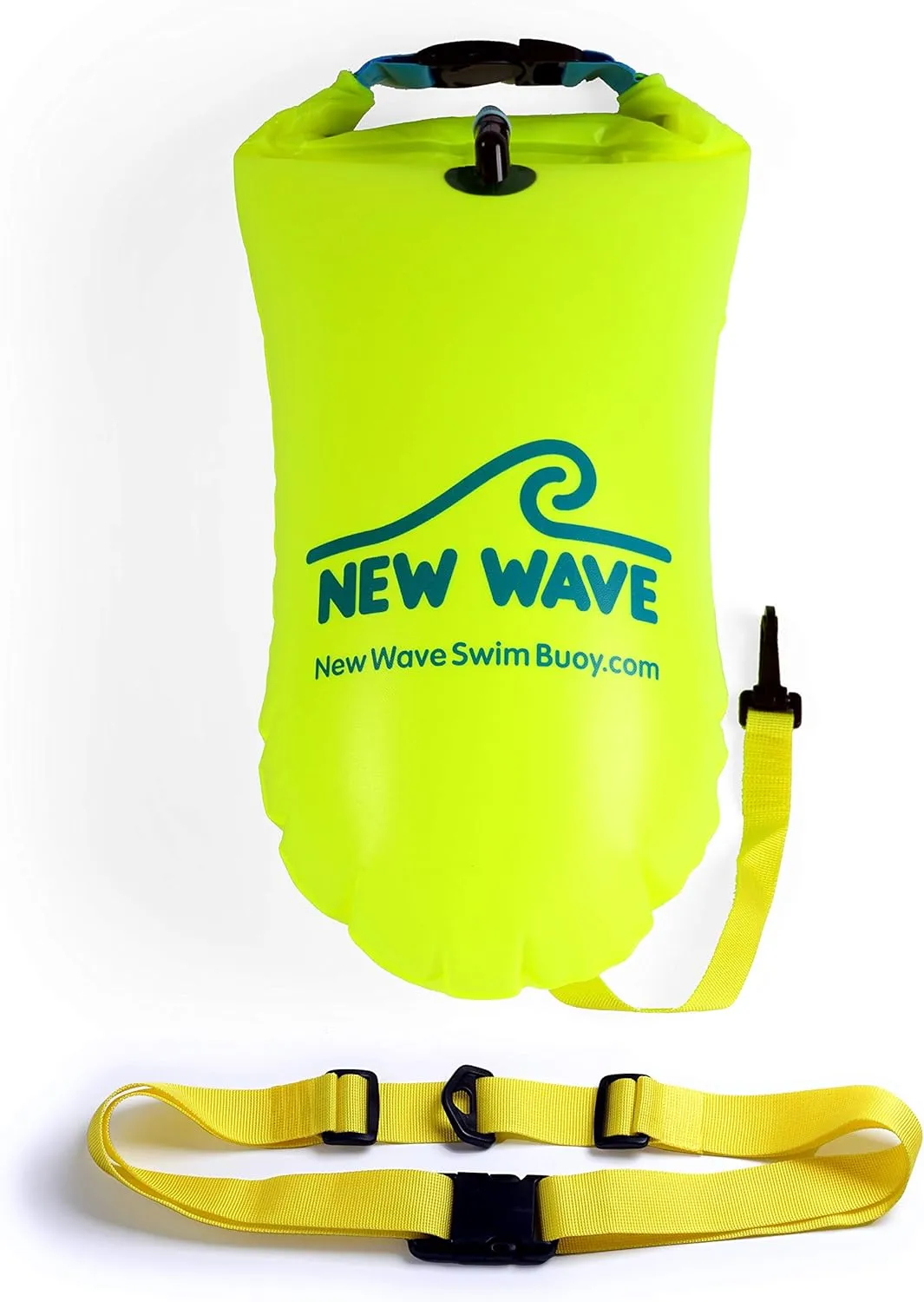 New Wave Swim Buoy for Open Water Swimmers and Triathletes - Light and Visible Float for Safe Training and Racing - High Visiblity Fluo Green