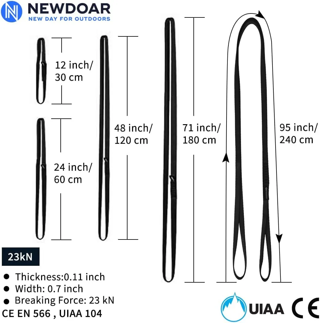 NewDoar 16mm Climbing Sling UIAA CE Certified,23KN EN566 Certified,Climbing Utility Cord Rock Climbing,Creating Anchors System,Rappelling Gear,Perfect for Tree Work