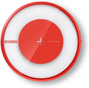 Nillkin Fast Wireless Charger [Colorful LED Light] Qi Certified Wireless Charging Pad, 7.5W for iPhone 15/14/13/12/11 Series, 10W for Samsung Galaxy S23/S22/S21, AirPods Pro, Red