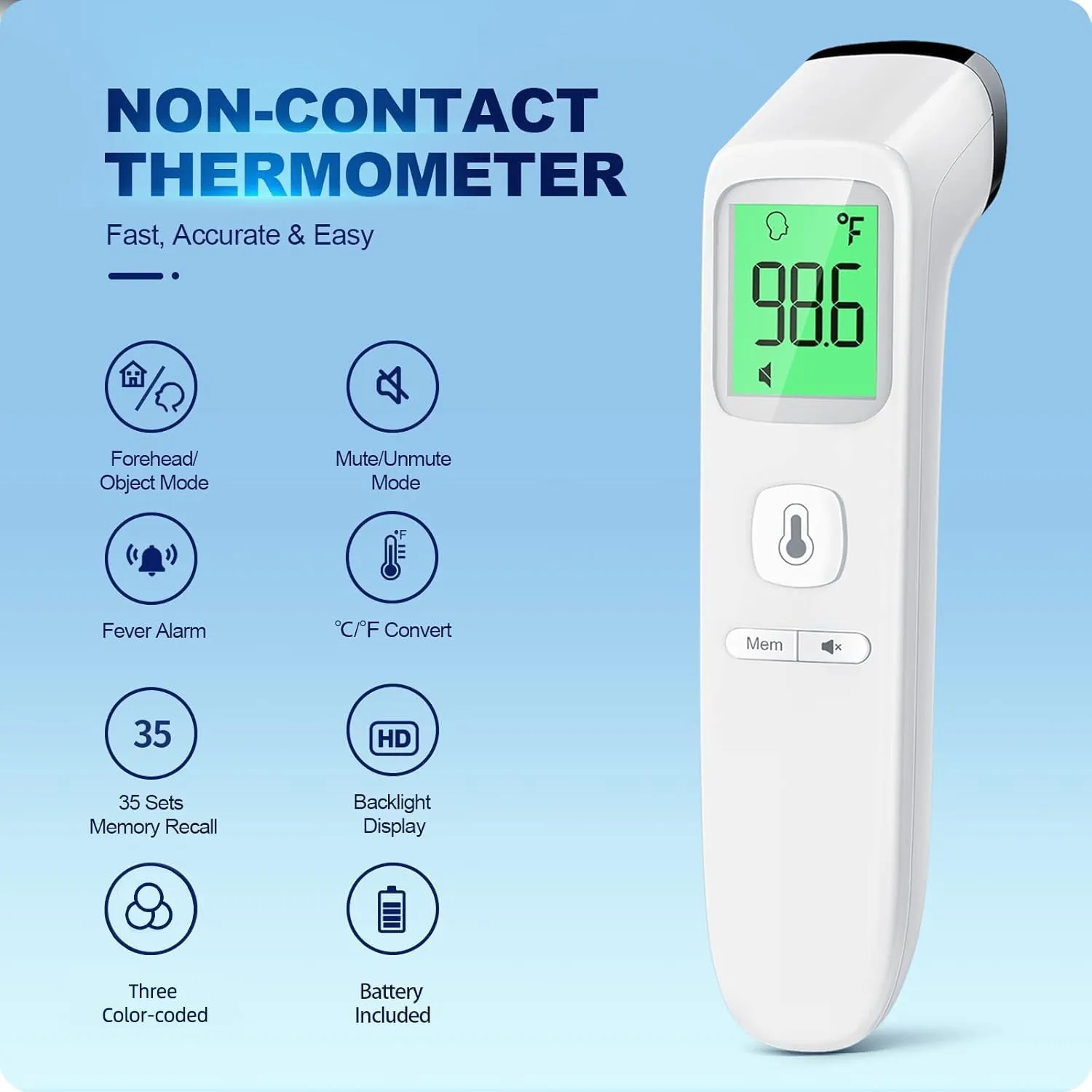 No-Touch Thermometer for Adults and Kids, Accurate Digital Baby Thermometer, FSA HSA Eligible, Fever Alarm & Silent Mode, 2 in 1 Forehead & Object Mode