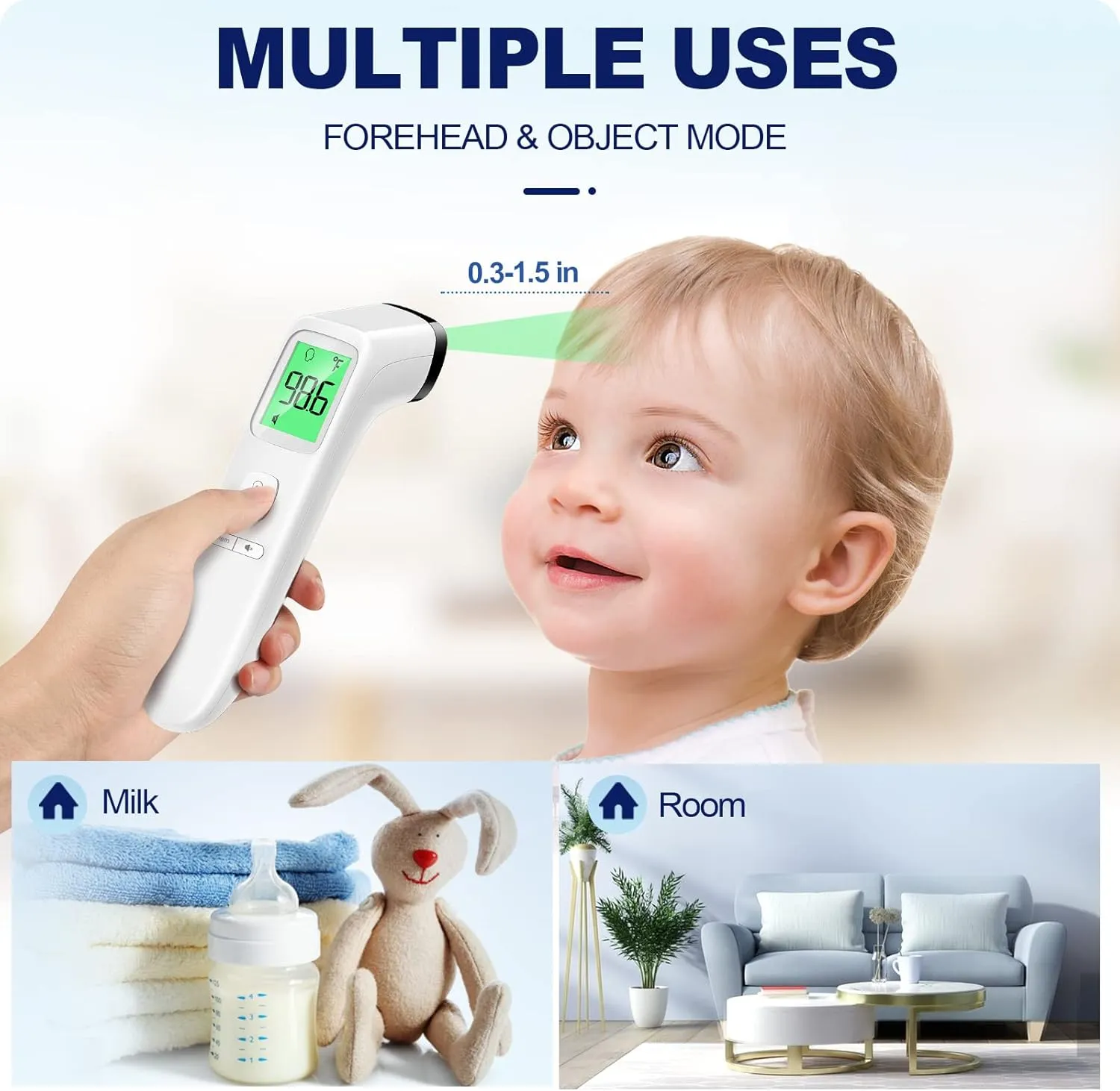 No-Touch Thermometer for Adults and Kids, Accurate Digital Baby Thermometer, FSA HSA Eligible, Fever Alarm & Silent Mode, 2 in 1 Forehead & Object Mode