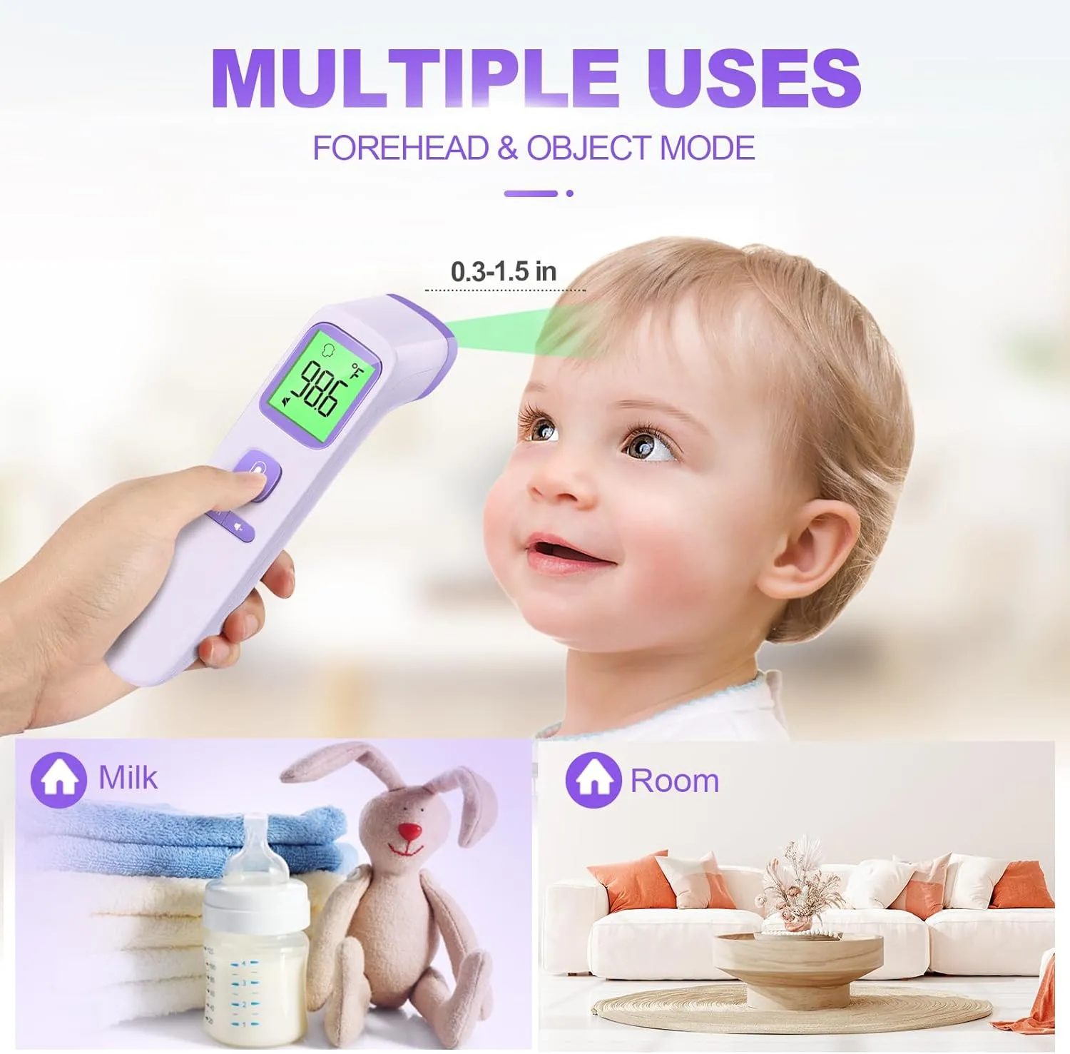 No-Touch Thermometer for Adults and Kids, Digital Accurate Baby Thermometer with Fever Alarm, 1 Second Fast Result, FSA HSA Eligible, Easy to use, 2 in 1 Mode (Purple)