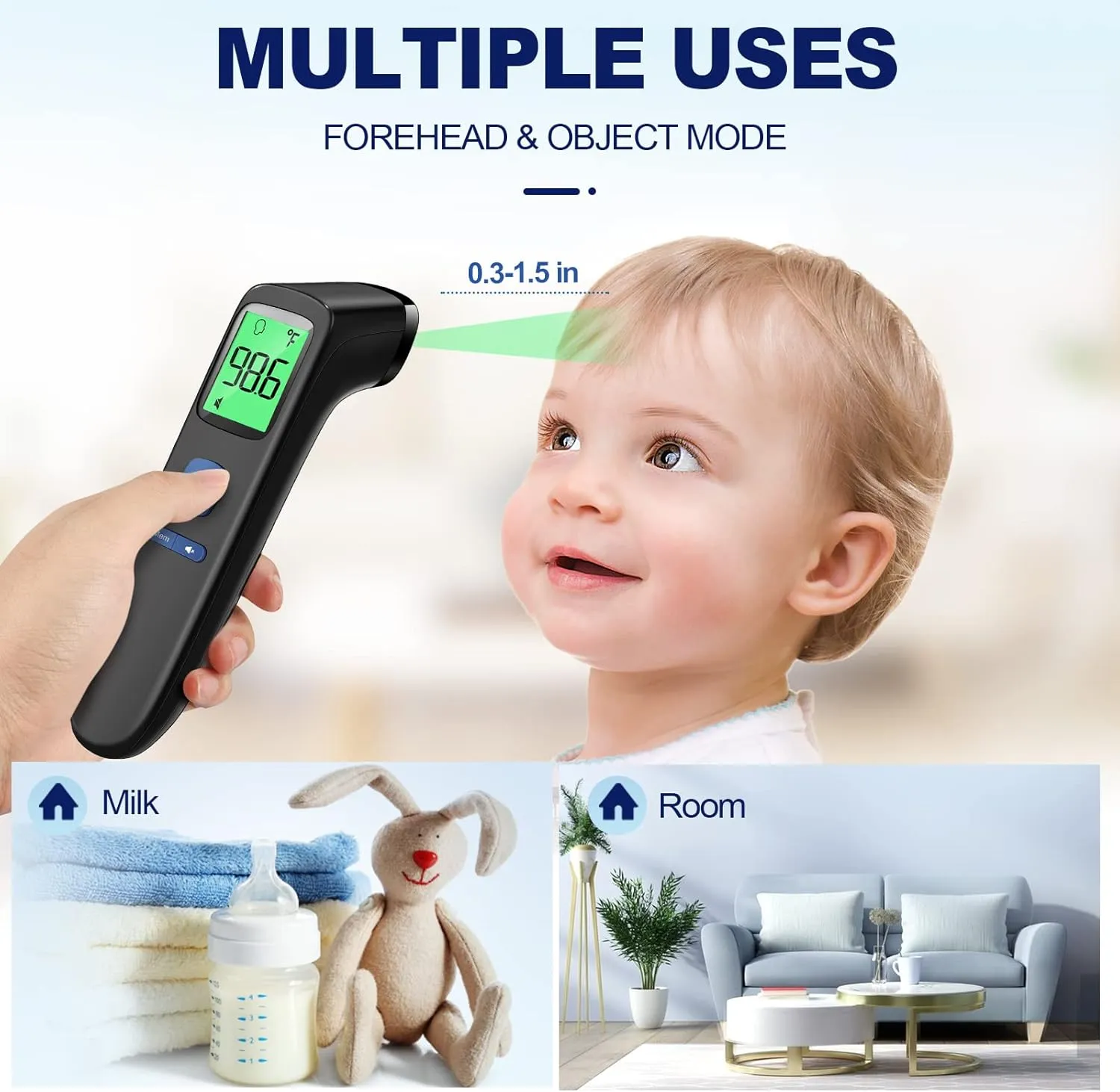 No-Touch Thermometer for Adults and Kids, Digital Baby Thermometer with Fever Alarm, 1 Second Fast Result, FSA HSA Eligible, Easy to use, 2 in 1 Mode