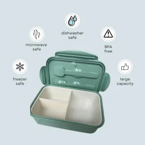 Nontoxic Dishwasher Safe Microwavable Lunch Box Food Storage Container Bento With Fork Spoon Utensil Meal Prep (GREEN)