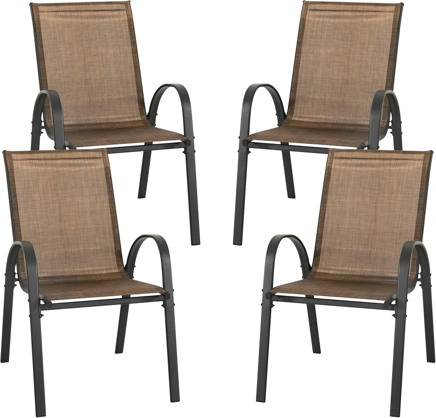 NUU GARDEN Patio Dining Chairs Set of 4, Outdoor Stackable Dining Chairs with High Back, All Weather Textilene Patio Chairs, Metal Frame and Breathable Garden Outdoor Chairs for Backyard Deck, Brown