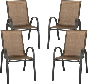 NUU GARDEN Patio Dining Chairs Set of 4, Outdoor Stackable Dining Chairs with High Back, All Weather Textilene Patio Chairs, Metal Frame and Breathable Garden Outdoor Chairs for Backyard Deck, Brown