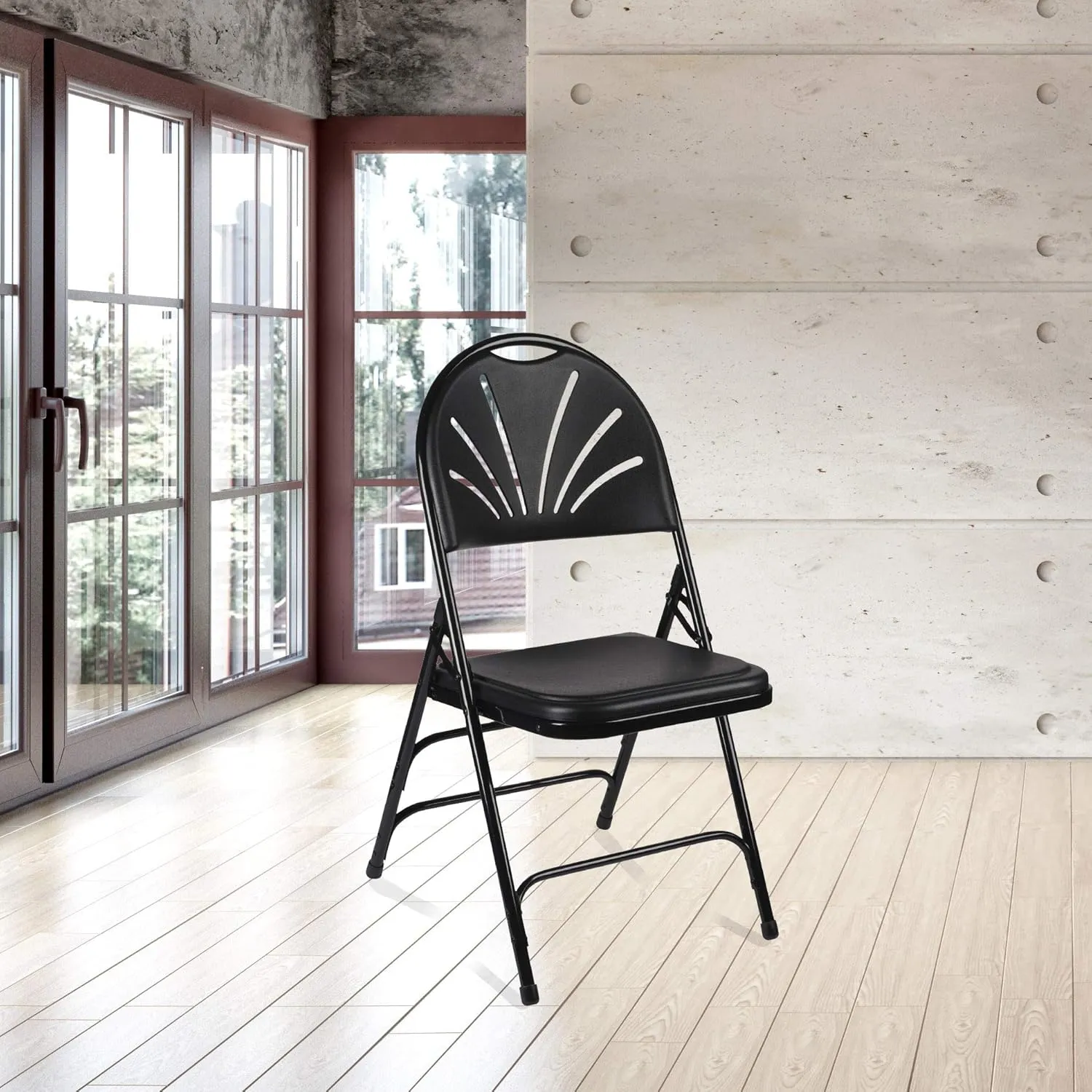OEF Furnishings Heavy-Duty Fan Back Folding Chair – Black, 500 lb Capacity, Durable Steel Frame, Triple Braced, Stackable & Foldable, Ergonomic Comfort, Ideal for Events & Home Use