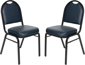 OEF Furnishings (Pack of 2) Premium Vinyl Upholstered Stack Banquet Chair, Blue/Black