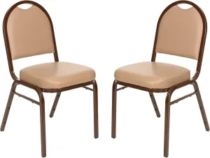 OEF Furnishings Premium Vinyl Upholstered Stack Banquet Chair, Pack of 2, Beige/Mocha