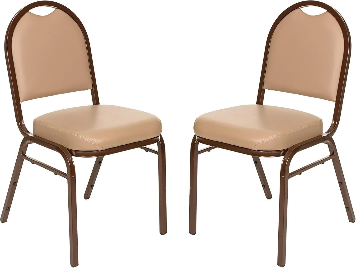 OEF Furnishings Premium Vinyl Upholstered Stack Banquet Chair, Pack of 2, Beige/Mocha