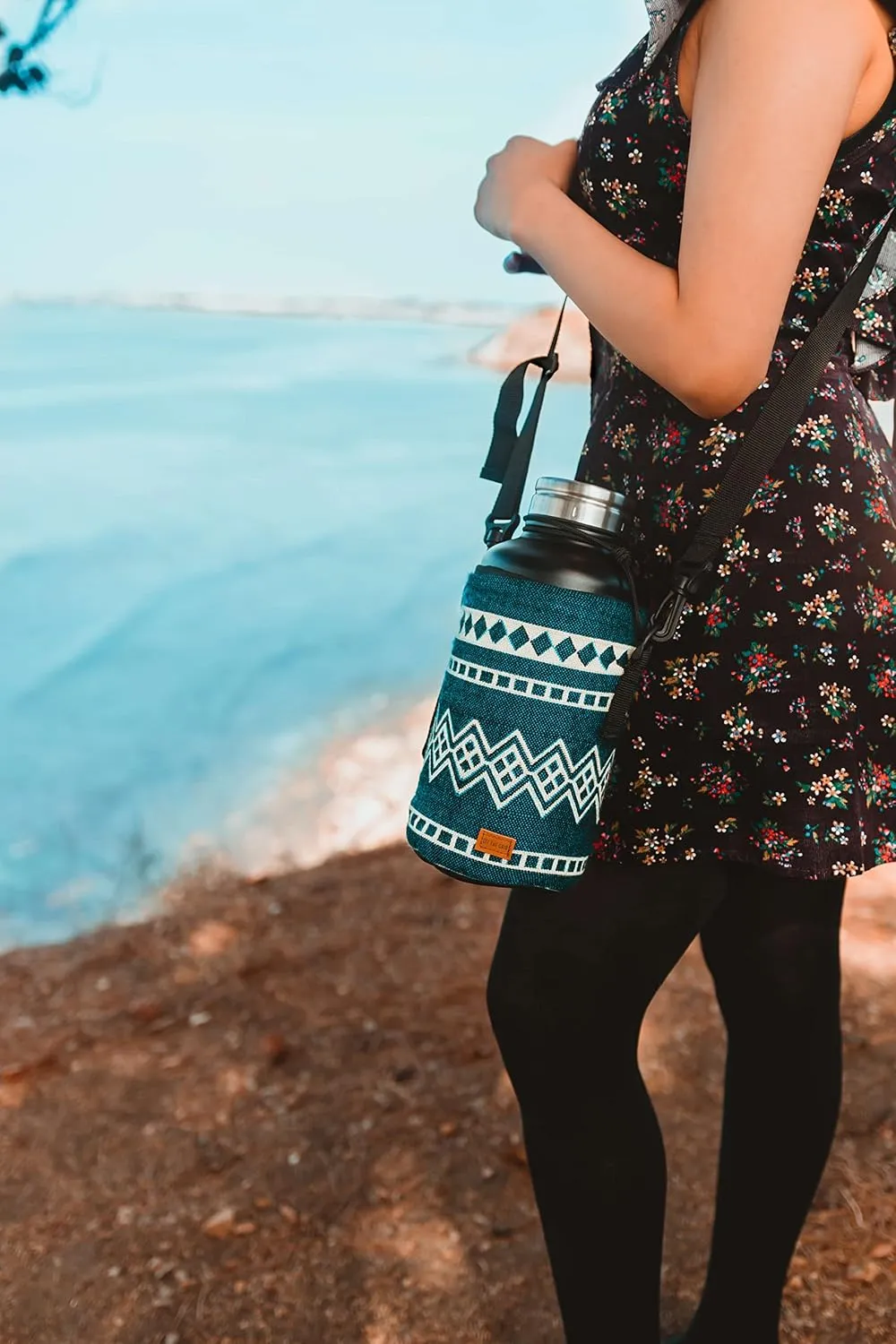 Off the Grid Water Bottle Carrier | Sling Bag | Bottle Protector for Walking, Backpacking | 64 oz, Laguna Blue
