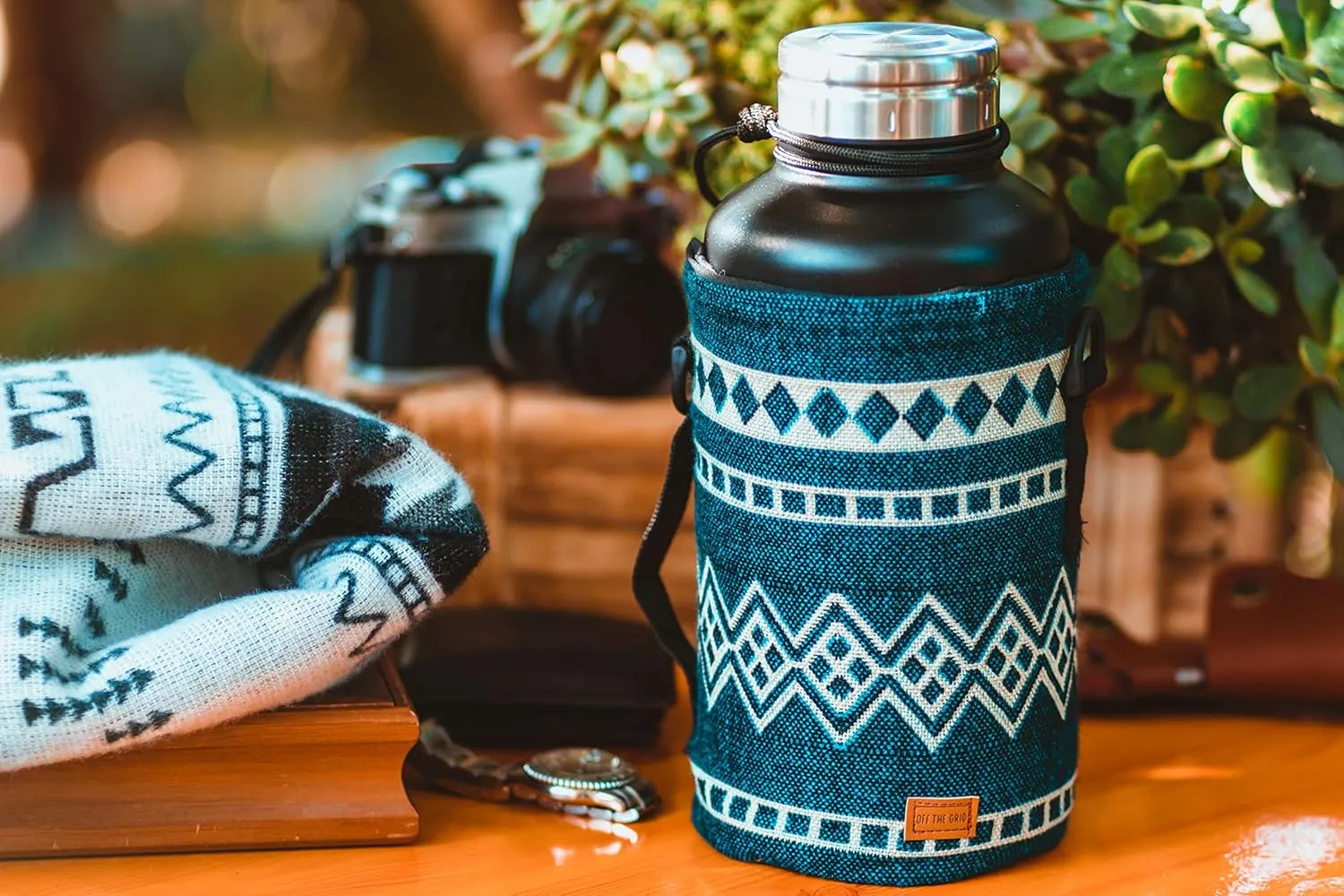 Off the Grid Water Bottle Carrier | Sling Bag | Bottle Protector for Walking, Backpacking | 64 oz, Laguna Blue