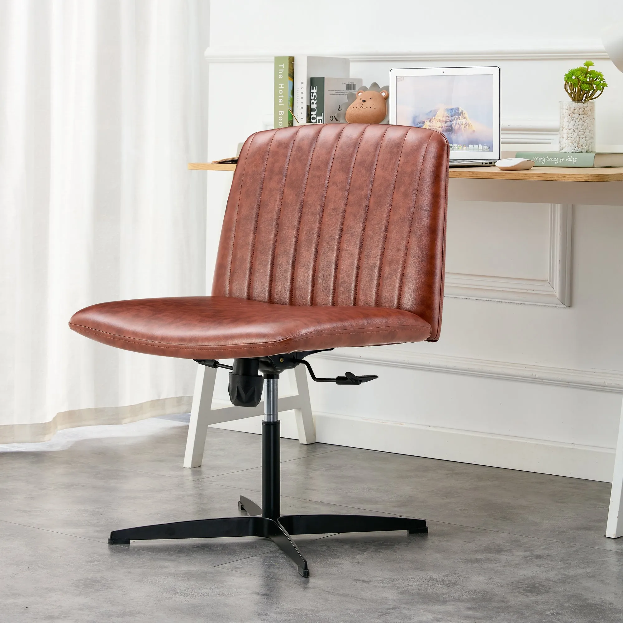 Office Chair Brown Adjustable 360 °Swivel Cushion With Black Foot - Brown