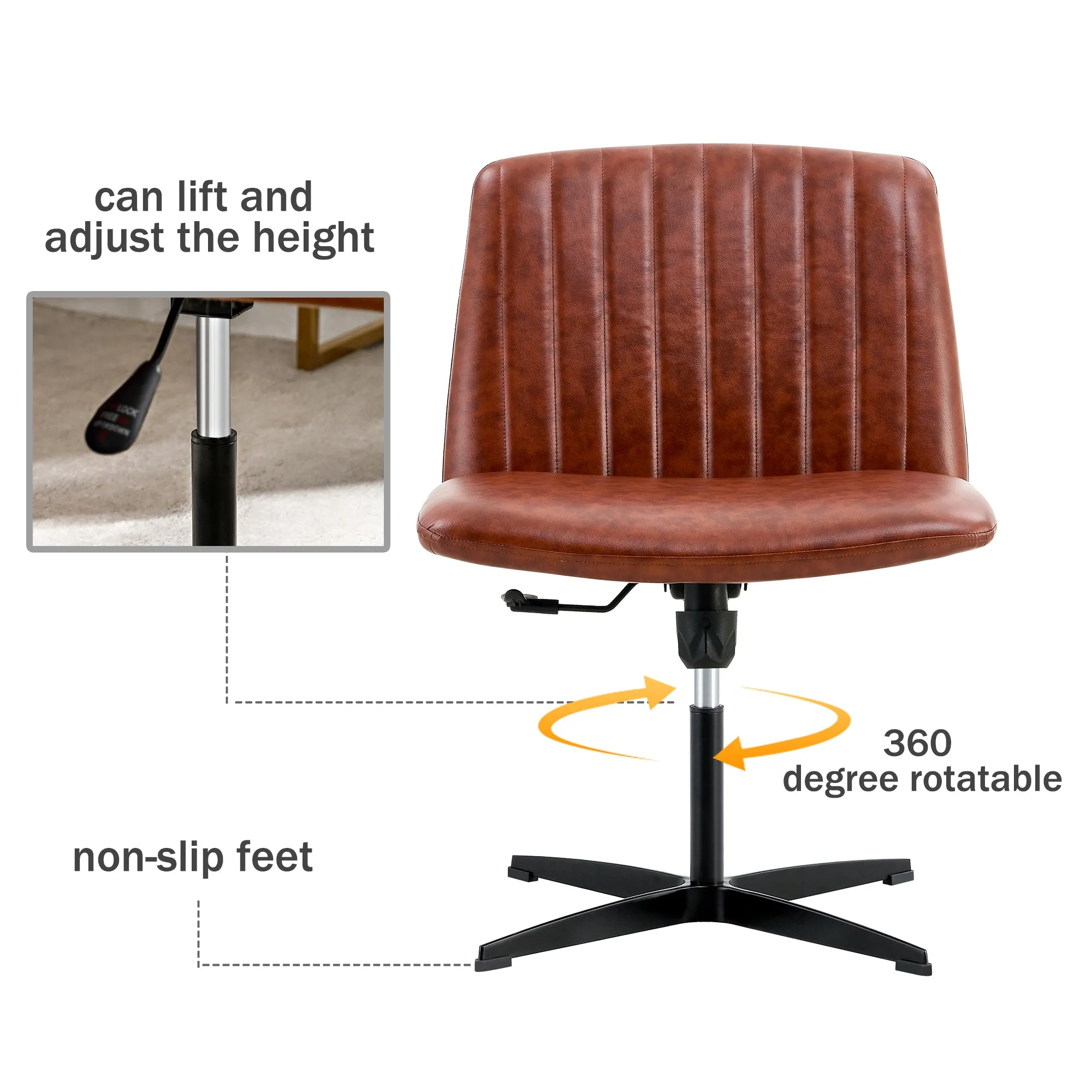 Office Chair Brown Adjustable 360 °Swivel Cushion With Black Foot - Brown