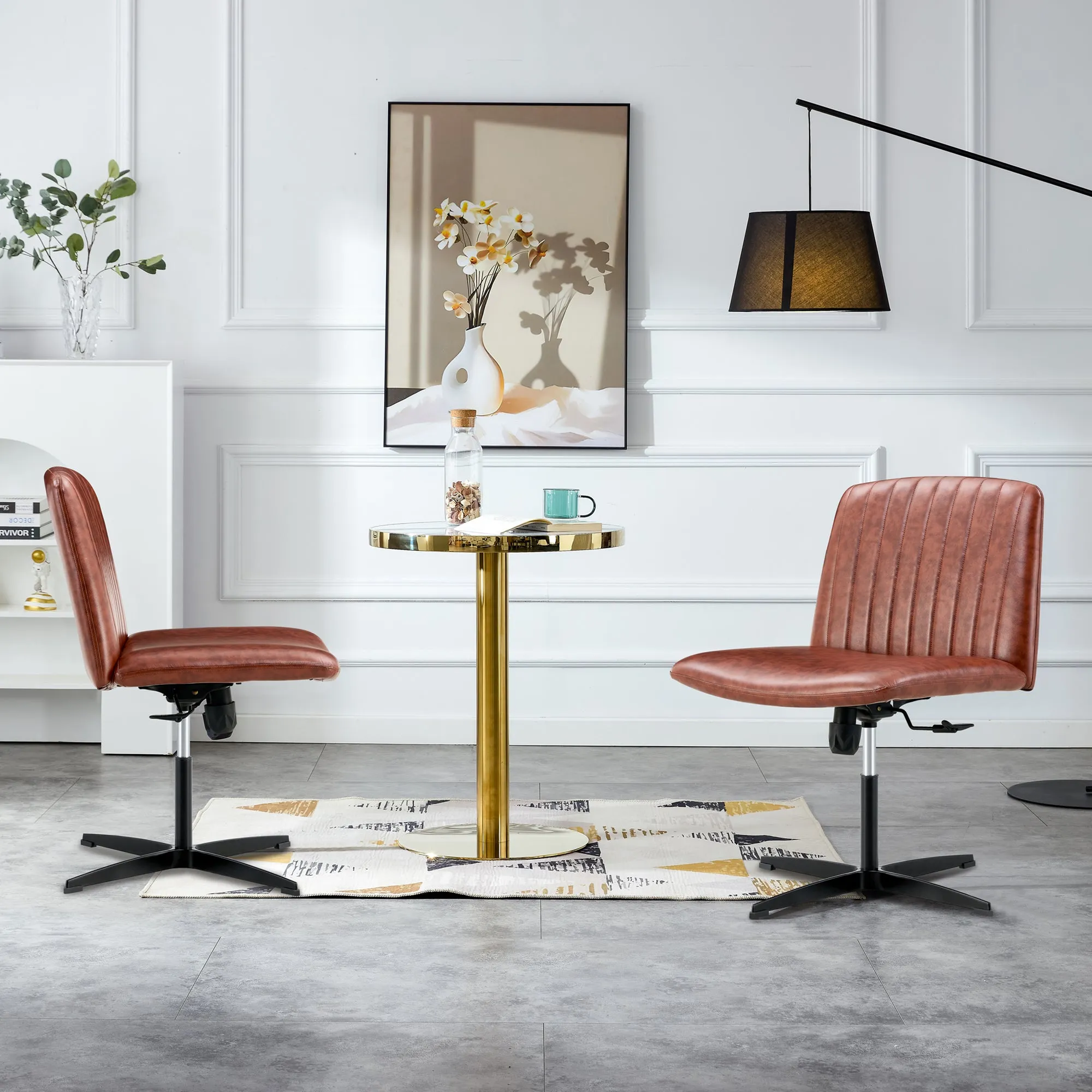 Office Chair Brown Adjustable 360 °Swivel Cushion With Black Foot - Brown