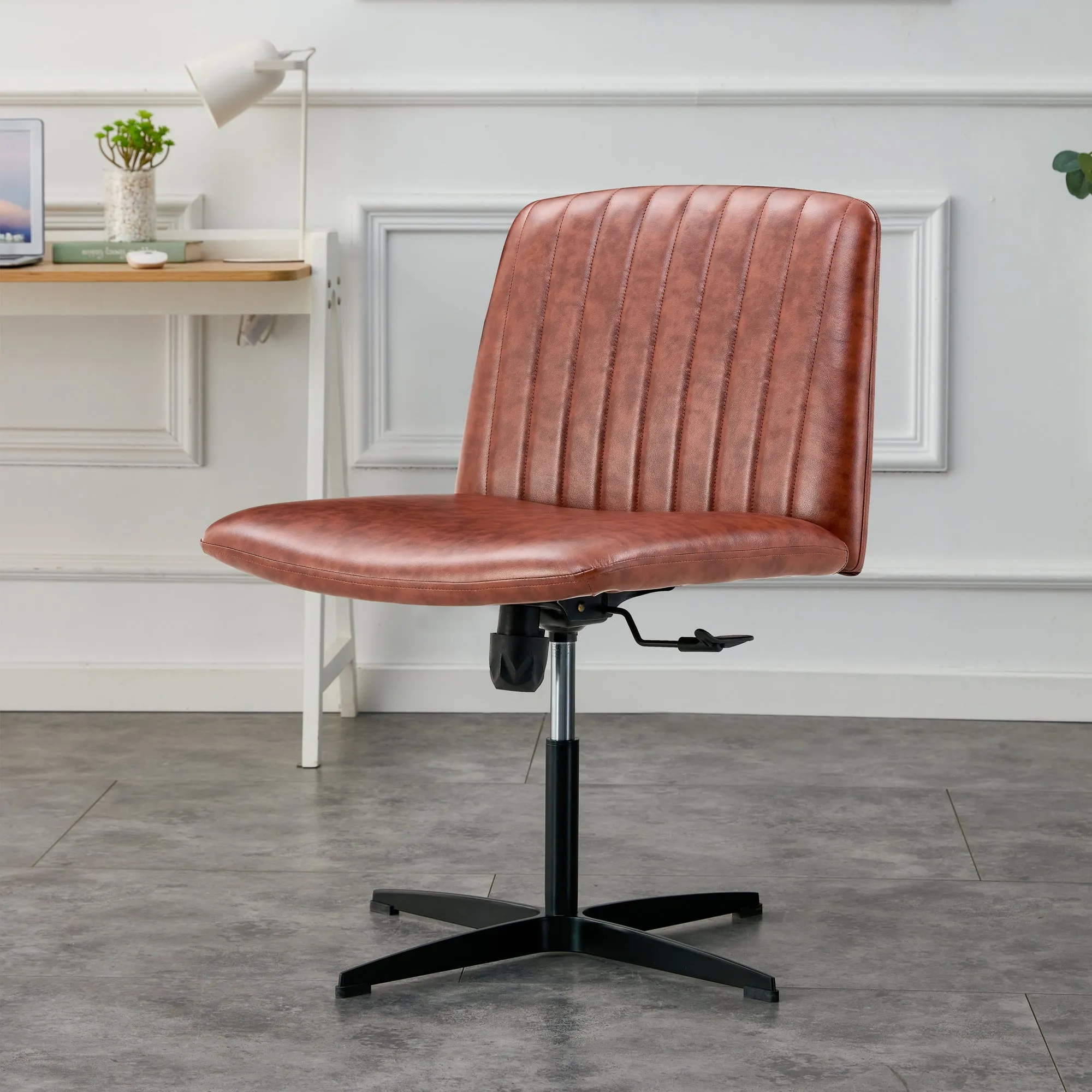 Office Chair Brown Adjustable 360 °Swivel Cushion With Black Foot - Brown