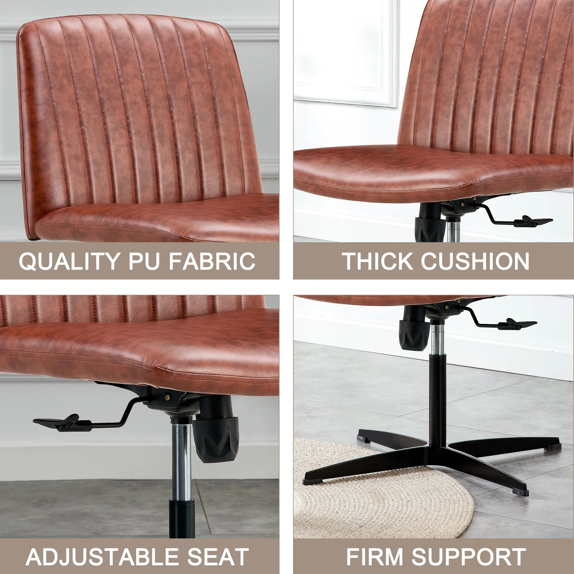 Office Chair Brown Adjustable 360 °Swivel Cushion With Black Foot - Brown
