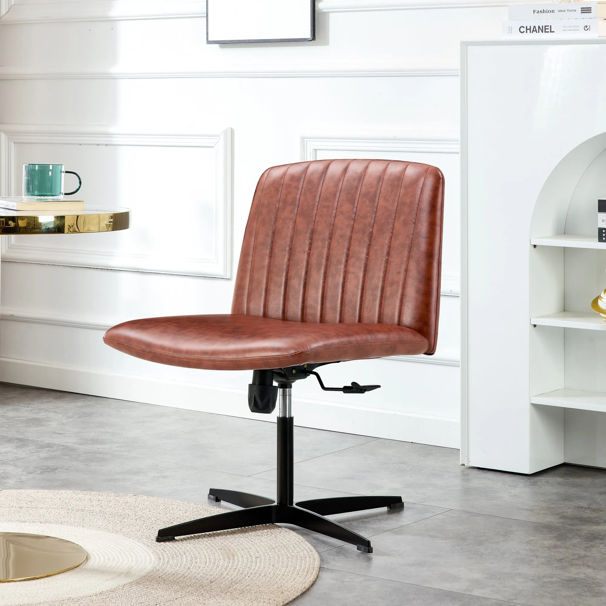 Office Chair Brown Adjustable 360 °Swivel Cushion With Black Foot - Brown