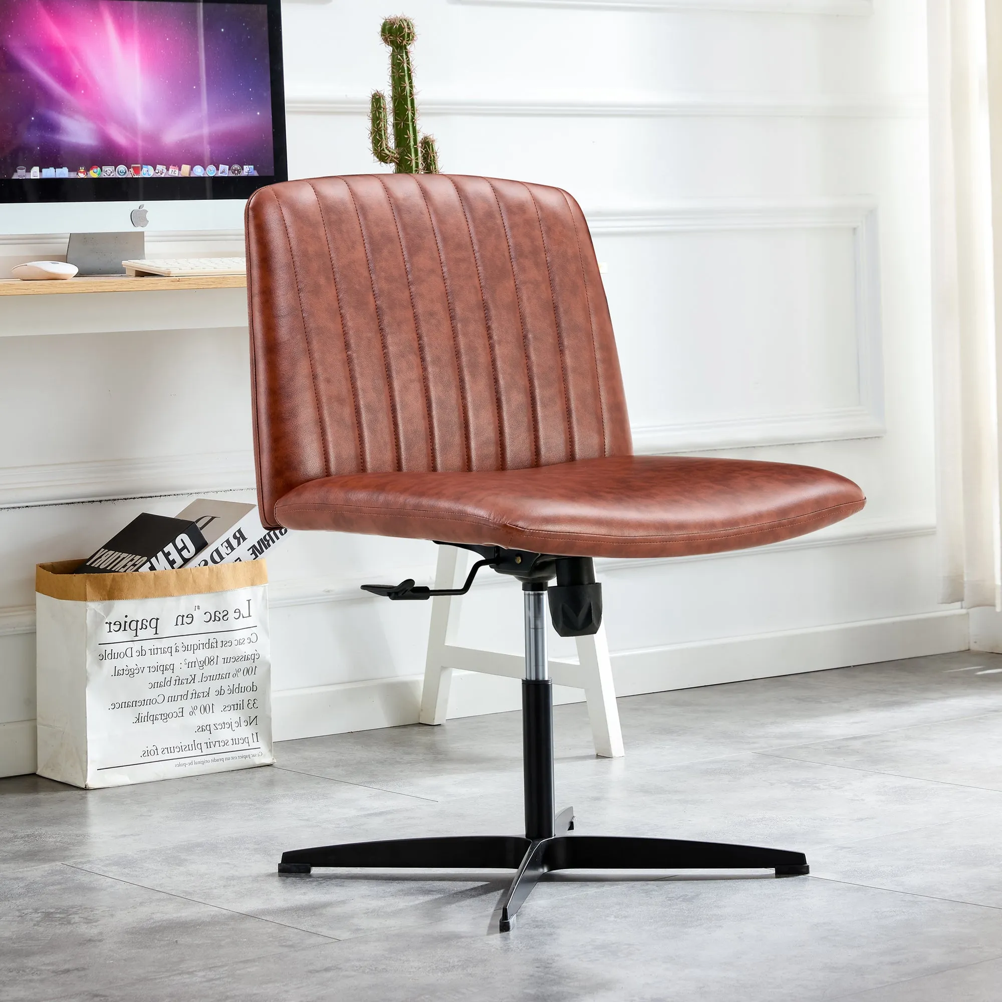 Office Chair Brown Adjustable 360 °Swivel Cushion With Black Foot - Brown