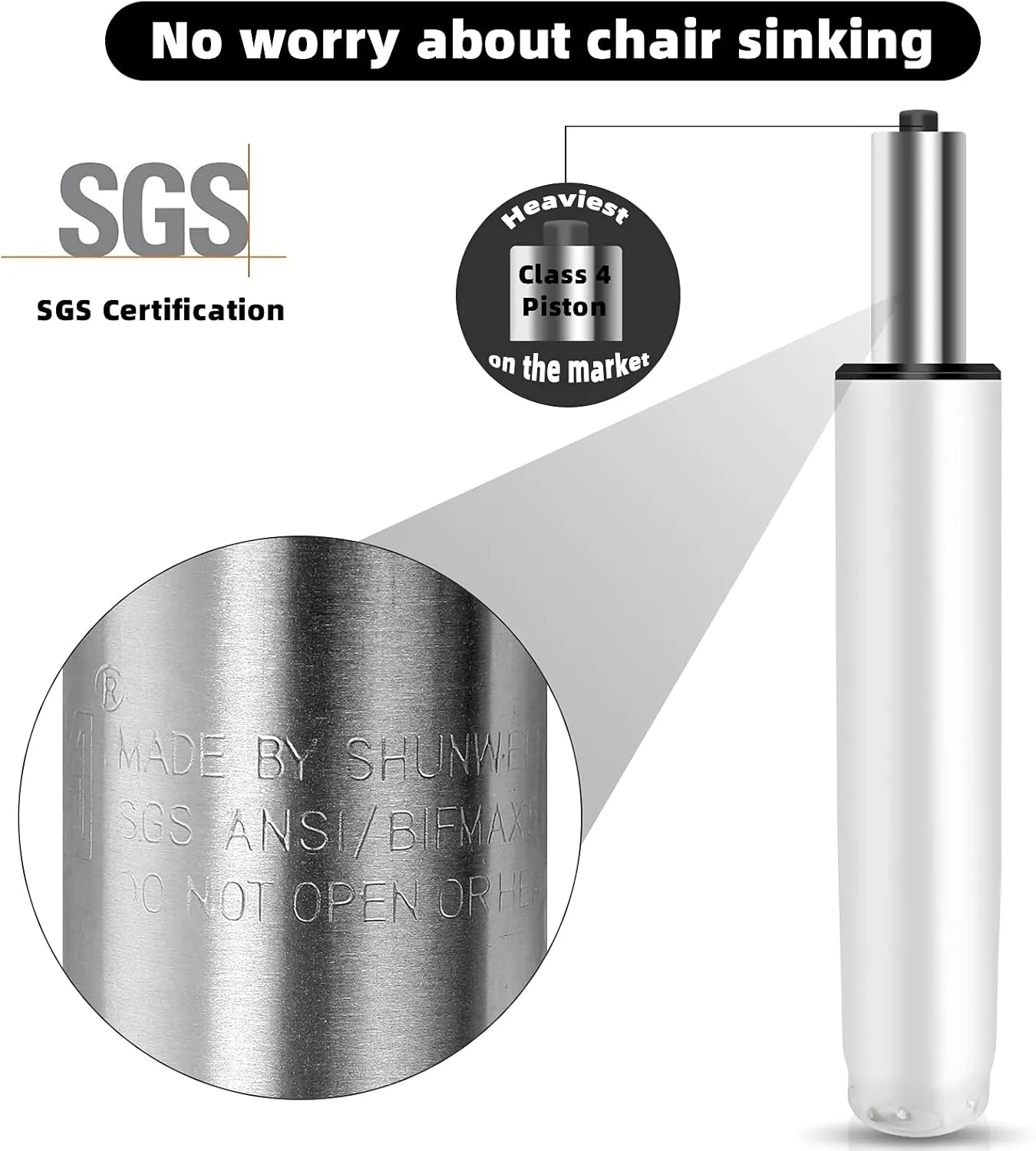 Office Chair Cylinder Replacement,Heavy Duty Gas Lift Cylinder for Office Desk Chairs/Gaming Chair,Gas Lift Hydraulic/Pneumatic Piston, Universal Size (Premium White)