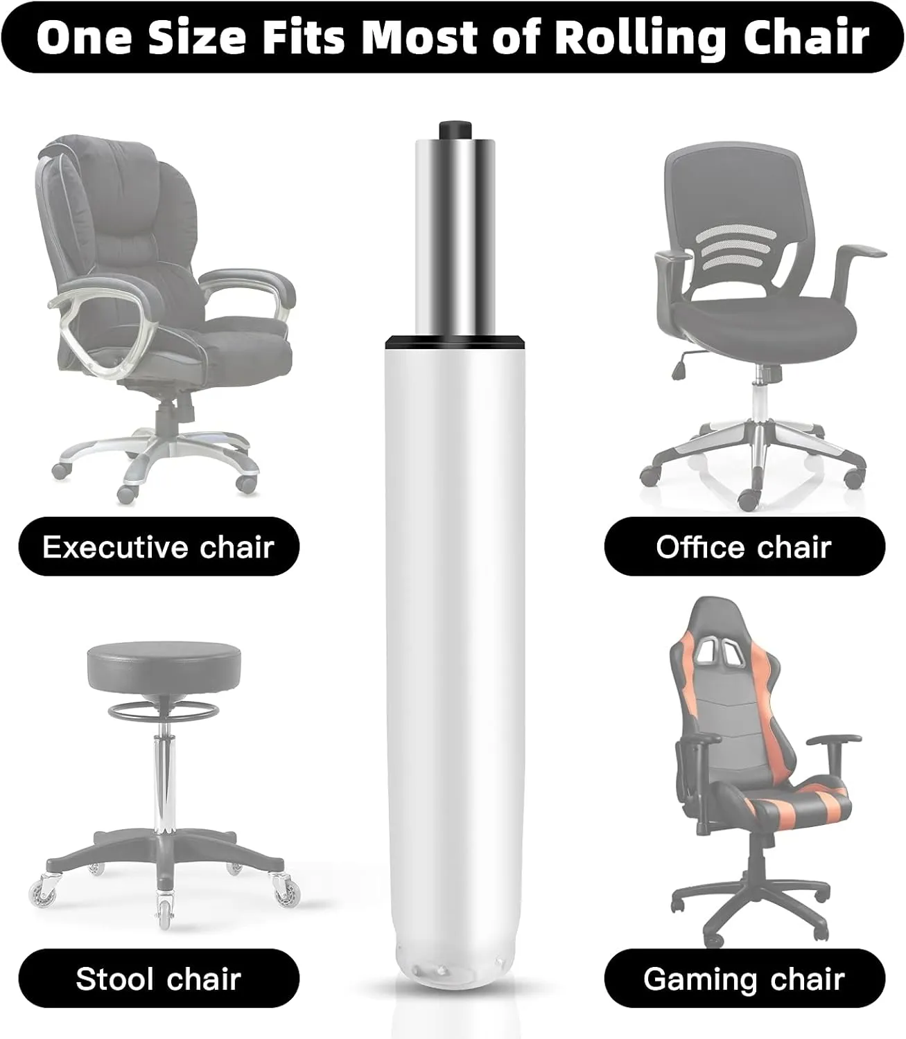 Office Chair Cylinder Replacement,Heavy Duty Gas Lift Cylinder for Office Desk Chairs/Gaming Chair,Gas Lift Hydraulic/Pneumatic Piston, Universal Size (Premium White)