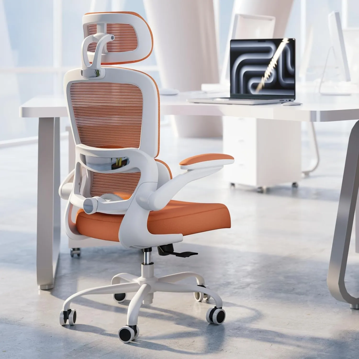 Office Chair Ergonomic Desk Chair, 330 LBS Home Mesh Office Desk Chairs with Wheels, Comfortable Gaming Chair, High Back Office Chair for Long Hours (Orange)